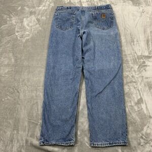 Carhartt Jeans Mens 38x32 Blue Straight Leg Lined Medium Wash Denim‎ Workwear
